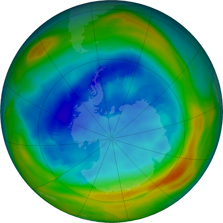 Antarctic ozone map for 14 August 2019